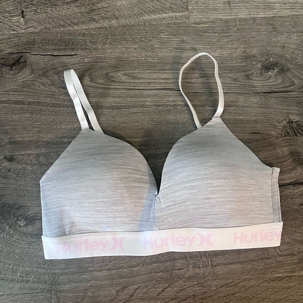 Hurley bra 34 B pink and gray- adjustable straps and closure